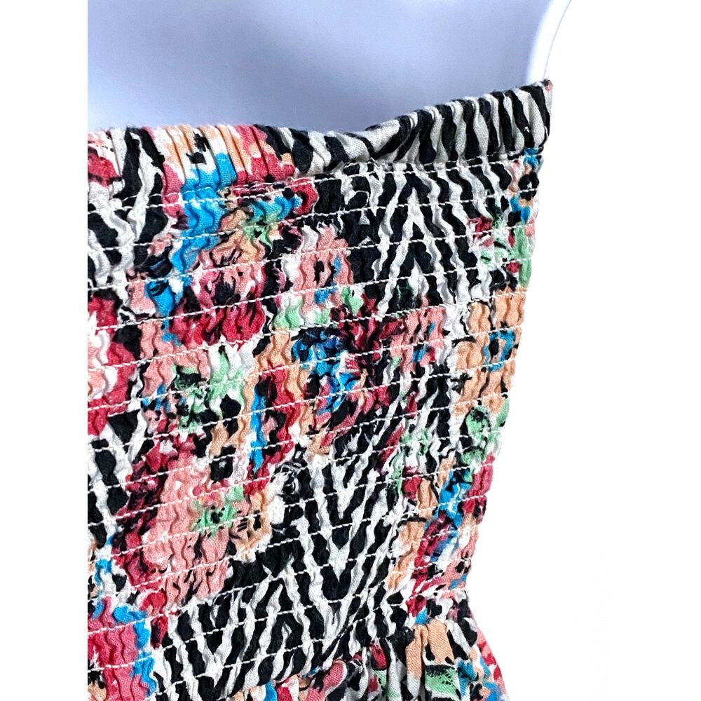 No Boundaries Babydoll Strapless Mini Dress S Smocked Floral Zig Zag Summer Y2K - Picture 5 of 8